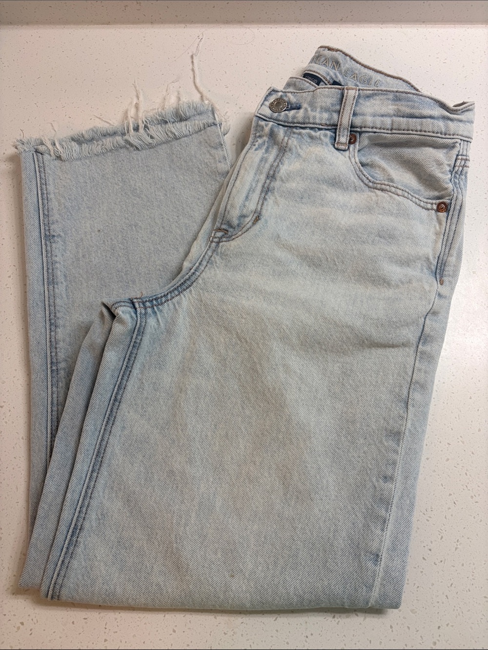 American Eagle Stigrid Highest Rise Baggy Straight Raw Edge Jeans Size 4 Regular